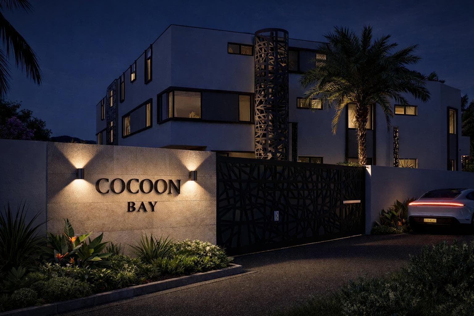 Cocoon Bay exterior at night